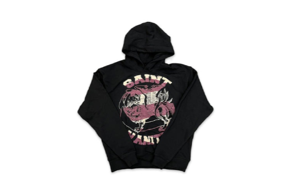 Saint-Vanity-Logo-Hoodie-Black-Burgundy.jpg Saint Vanity Logo Hoodie Black Burgundy - Image 1