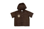 Saint Vanity Nylon Button Zip Up Hooded Shirt Brown - Image 2