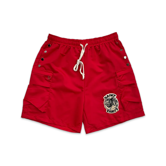 rs.webp Saint Vanity Logo Cargo Nylon Shorts "Red" - Image 1