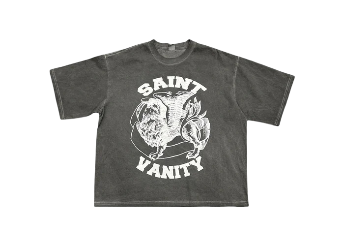 san.png Saint Vanity White Logo Tee "Washed Grey" - Image 1